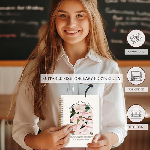 Christian Bird Spiral Notebooks, Matthew 6:26 Bible Journaling Notebook, Religious Prayer Journal for Woman, Church Notes Notebook, Christian Gifts for Women, 5.5x8.3 Inches - color: Birds Bible