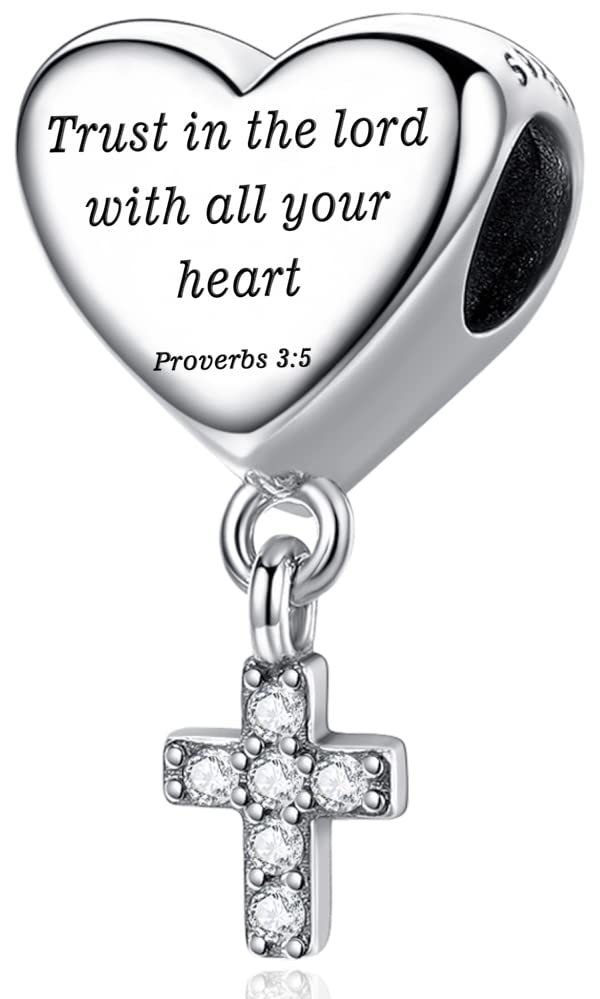 Cross Charm Fit Pandora Charms Bracelet Love Heart Christian Bible Verse Charms Prayer Faith Religious Jewelry Gifts for Women - style: Trust in the Lord with All Your Heart