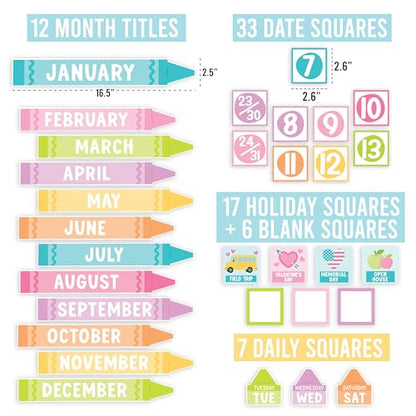 Classroom Calendar Set Bulletin Board Decorations, 98pc School Calendar Set - color: Crayon