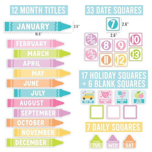 Classroom Calendar Set Bulletin Board Decorations, 98pc School Calendar Set - color: Crayon