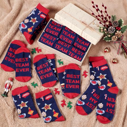 Glitopper 12 Pairs Best Team Ever Gift Socks Bulk - color: Navy Blue & Red, style: Team