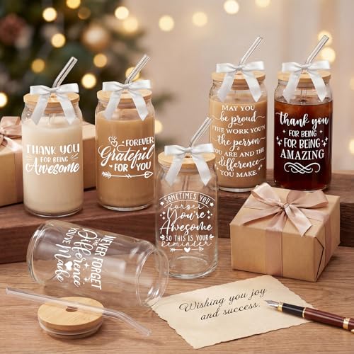 Glass Cups with Lids and Straws, 6Pack, 16oz, Employee Nurse - style: Thank You