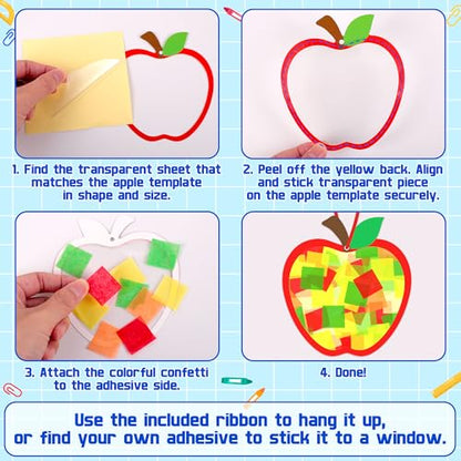 Renbuzhu 40PCS Back to School Apple-Shaped Crafts Bulk: Tissue Paper Sign Suncatchers, First Day of Classroom Activities DIY Kit, Fall Decorations, Window Stained Glass Effect Art Supplies - style: apple-shaped