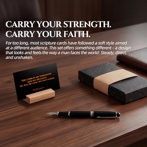 60 Bible Verse Cards with Wooden Stand in Gift Box - Black & Gold Scripture Cards for Men - Christian Encouragement & Affirmation Prayer Cards - Masculine Spiritual Gift for Him (2.15x3.35in) - color: BLACK VIBRANCY ORANGE