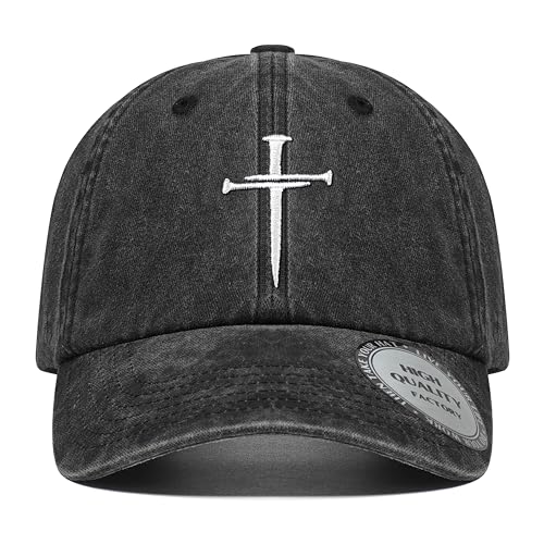 Christian Hats for Men Women,Jesus 3 Nail Cross Hat Christian Religious Gifts for Birthday/Christmas,Black and Silver - color: 201.black