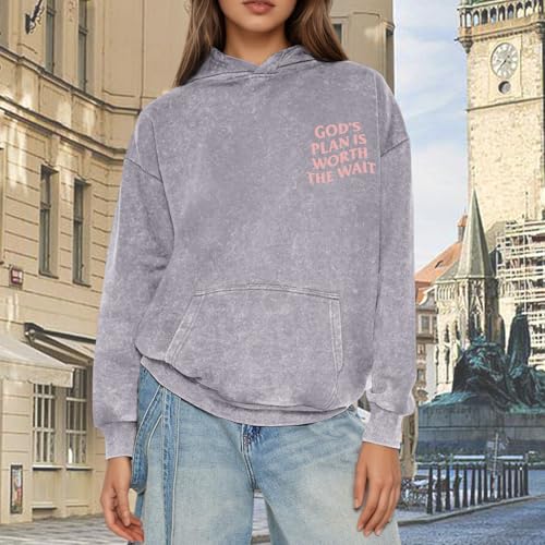 Christian Graphic Hoodies for Women God Bible Verse Oversized Hoodie Religious Letter Print Acid Wash Sweatshirts - color: Gray, size: XX-Large