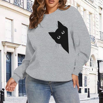 Cat Sweatshirts for Women Graphic Print Sweatshirt Funny Long Sleeve Shirt Cute Pullover Lightweight Hoodie Tops - color: Light Gray, size: XX-Large