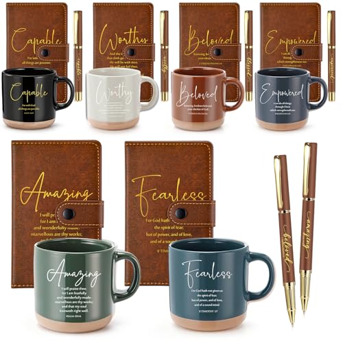 Potchen 18 Pcs Christian Church Gift 13oz Coffee Mug Journal Pen, Brown - color: Retro Brown, size: Bible