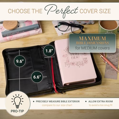 Christian Art Gifts Premium Faux Leather Inspirational Floral Bible Cover for Women: Everything Beautiful Encouraging Bible Verse, Easy Carry Zippered Case, Pen Loops, Pockets, Pink & Brown, Medium - size: Medium