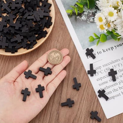 SUNNYCLUE 100Pcs Cross Charms Bulk Wood Cross Beads Black Wooden Cross Charm Bead Mini Small 15x22mm Rosary Pocket Crosses Easter Holiday Crucifix Charms for Jewelry Making Charms DIY Crafts Supplies - color: 100Pcs Black 22x15mm