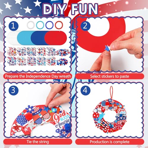 Hollowfly 48 Sets Patriotic Craft Kit, 4th of July Wreath DIY Paper - style: 4th of July