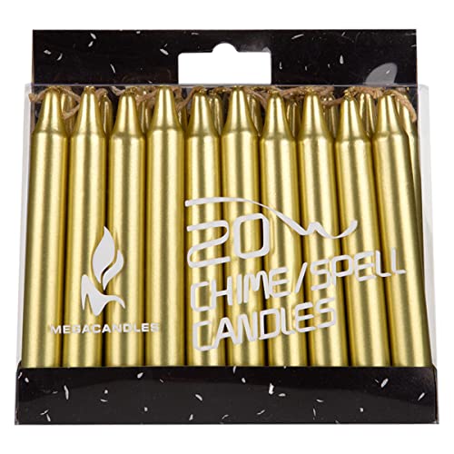 Mega Candles Unscented Mini Taper Chime Spell Candles 20 Count 4" x 1/2" - color: Gold, size: 20 Pieces