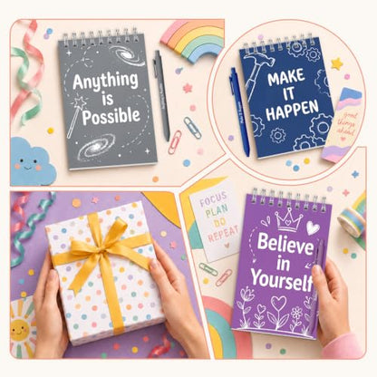 Sprial Notebooks with Pens Bulk, 48 Pack, 5.5 x 4.7 Inch, Art - color: Blackboard Doodle Motivational
