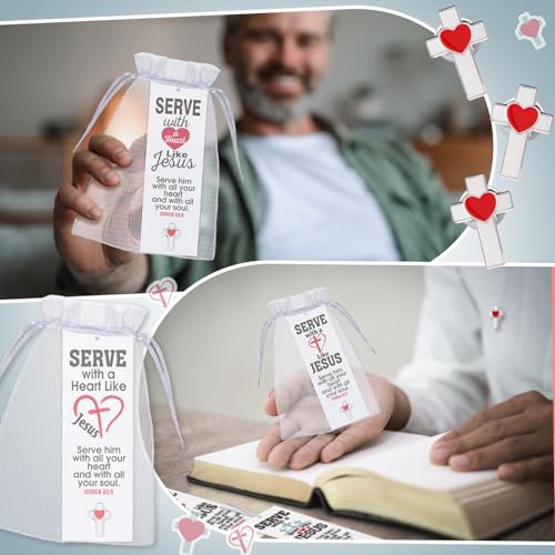 Supervitae 12 Set Christian Cross Heart Pin Joshua 22:5 Scripture Bookmark - style: Serving with A Heart Like Jesus