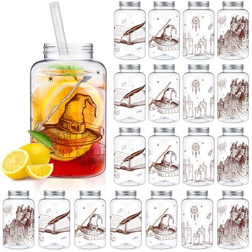 20 Pcs Magic Wizard Plastic Cups Bulk 16 oz Mason Cup with Straw Lid - style: Magical Wizard