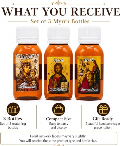 Zuluf Myrrh Anointing Oil Set of 3 from the Holy Land Jerusalem Pure Olive Base Blessed Christian Prayer Oil from Bethlehem for Baptism Christening Godparent Faith Gift 5.1 Fl Oz 3 Pack Bottles