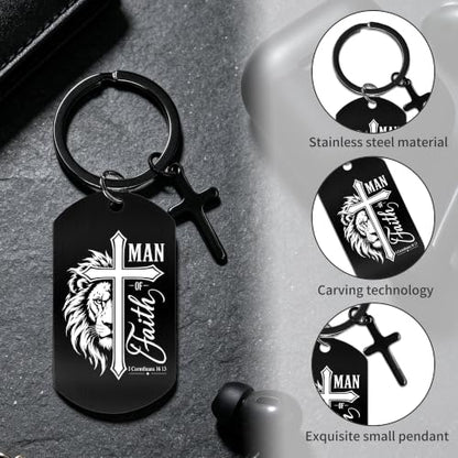 Keychain for Men Boys, Dog Tag Style Key Chain, Black Key Rings Birthday Christmas Veteran Day Gifts - style: Be Still and Know That I Am God