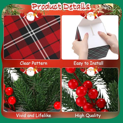 Zeyune 4 Set Christmas Centerpiece for Table Bulk, 4.7 Inch Xmas Centerpiece Decoration Ideal with Artificial Pine Branches and Red Berries Stems for Xmas Party Indoor Home Decor (Christmas Plaid) - style: Classic