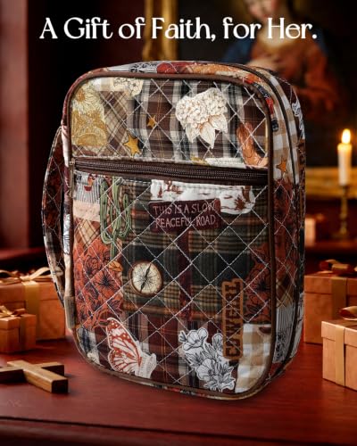 Miss Adola Bible Cover Case for Women - Quilted Bible Carrying Case Organizer Study Bag with Zipper Handle and Shoulder Strap West Patch Style Book Cover for Teen Girls - color: West Patch