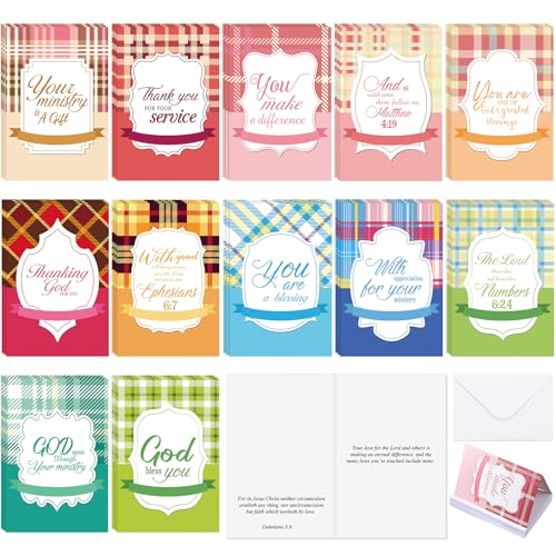 Gersoniel 36 Sets Pastor Appreciation Cards, with Envelopes, Plaid - style: Plaid