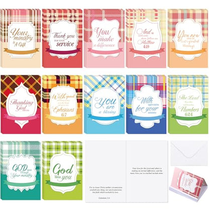 Gersoniel 36 Sets Pastor Appreciation Cards, with Envelopes, Plaid - style: Plaid