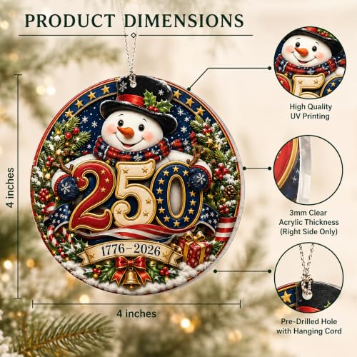 Christmas Decorations - Christmas Ornaments - 250 Anniversary USA Merchandise - Christmas Ornament 2026 – Christmas Decoration for Home, Stocking Stuffers - Gifts for Family Mom Dad Friends Coworker - color: 250yrs11