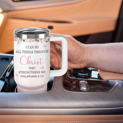 Christian Gifts for Women 40oz Tumbler - Insulated Travel Mug with Handle (christian, bible verse, inspirational, 40 Ounces) - color: christian, bible verse, inspirational