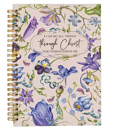 Welshower Blue Purple Floral Botanical Christian Spiral Notebook Journal, I Can Do All Things Through Christ Bible Verse Notebook, Religious Prayer Journals for Woman, 5.5x8.3 Inch - color: Prayer Blank Book 07