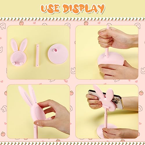 Kathfly 2 Pack Cute Phone Stand for Desk, Pink and White, Rabbit - color: Pink and White, style: Rabbit