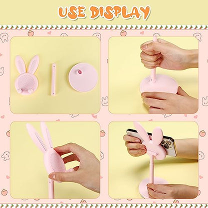 Kathfly 2 Pack Cute Phone Stand for Desk, Pink and White, Rabbit - color: Pink and White, style: Rabbit
