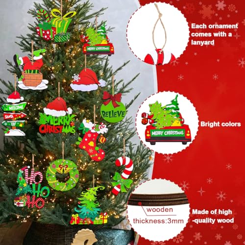12 Piece Christmas Tree Decorations Set, Wooden Christmas Ornaments Bulk - style: ornaments set