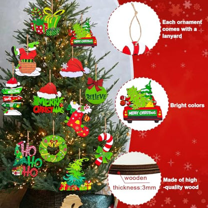 12 Piece Christmas Tree Decorations Set, Wooden Christmas Ornaments Bulk - style: ornaments set