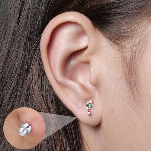 Limerencia Titanium Flat Back Screw Back Stud Earrings for Women Men - color: Silver 6