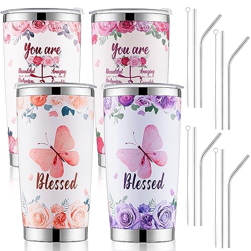 Gejoy 4 Pack Bible Verse Tumblers 20 oz Stainless Steel with Lid