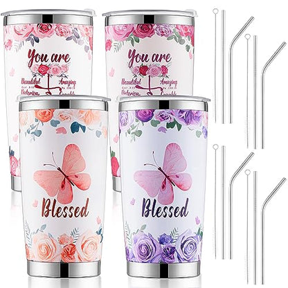 Gejoy 4 Pack Bible Verse Tumblers 20 oz Stainless Steel with Lid