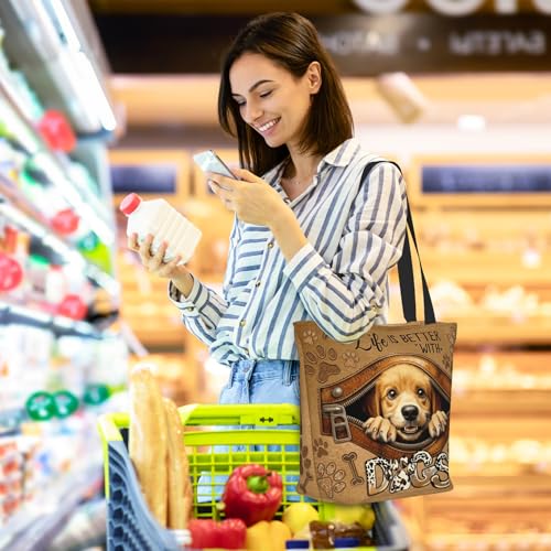 Tote Bag For Women, Tote Bag With Zipper Large Shoulder Bag For Women Travel, Work, Office, College, Nursing - color: Dog Lover