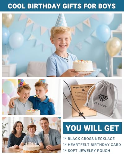 Birthday Gift Cross Necklace for Boy 8–30 Year Old with Joshua Card - style: 8th birthday