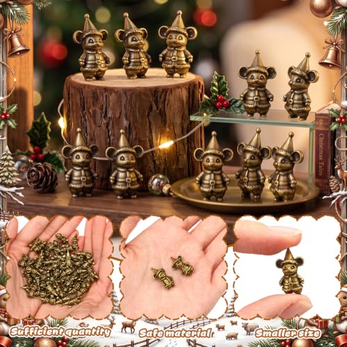 Civaner 50 Mini Christmas Mouse Figurines, Tiny Brass Christmas Decor - style: Christmas Mouse