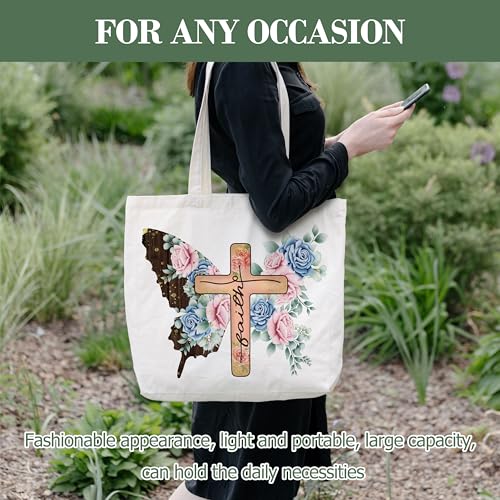 Christian Gifts Canvas Tote Bag Aesthetic for Women - style: Butterfly Flower