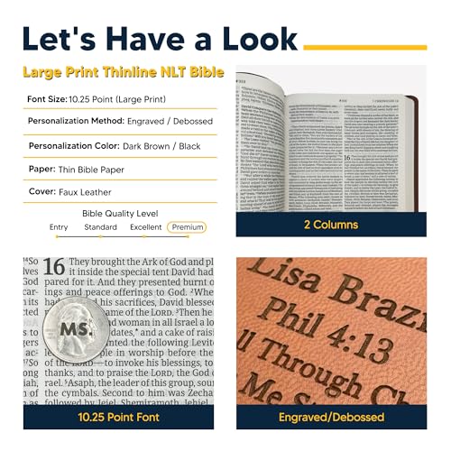 Personalized NLT Large Print Bible for Adults, Name Engraved, Standard Size - color: Brown