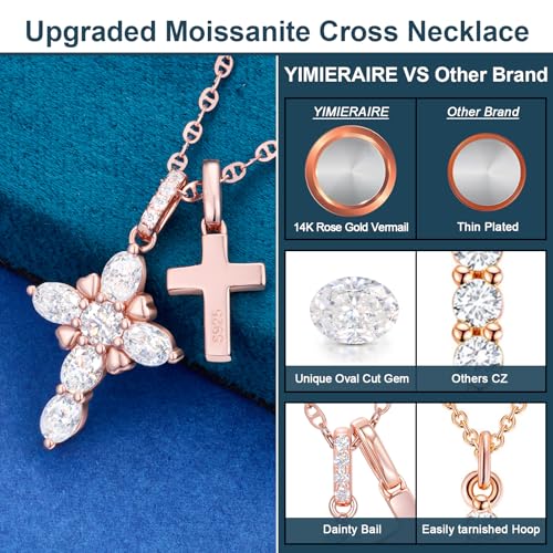 Moissanite Double Cross Necklace, Women Moissanite Diamond Cross Pendant - color: Rose Gold(Iced+Polished)
