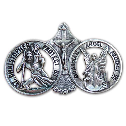 Saint Christopher and Guardian Angel Visor Clip, Christian Car Accessory for New Drivers, 3 Inches, by Cathedral Art