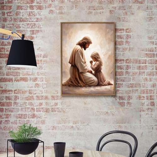 KISSFOX Jesus Praying with Girl Wall Art Christian Canvas Prints - color: Jesus And Praying Girl, size: 12"x16" Natural