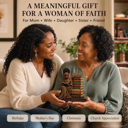 Christian Gifts for Women, African American Black Woman Wood Acrylic Plaque - color: kat-k- Plaque -she is 1