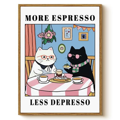 WHASAYART Funny Cat Coffee Wall Art More Espresso Less Depresso Deco 12x16 - color: Dialogue