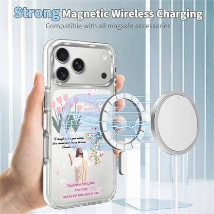 for iPhone 17 Pro/iPhone 18 Pro Case [Compatible with Magsafe],Girls Women Clear Magnetic Case Silicone Shockproof Protective Cover with Pattern Bible Jesus Flowers - color: Bible Jesus Flowers, size: iPhone 17 Pro/iPhone 18 Pro