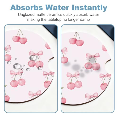 Ceramic Car Cup Holder Coasters Set of 2, 2.56 in Pink Bow Cherry - color: Pink Bow Cherry