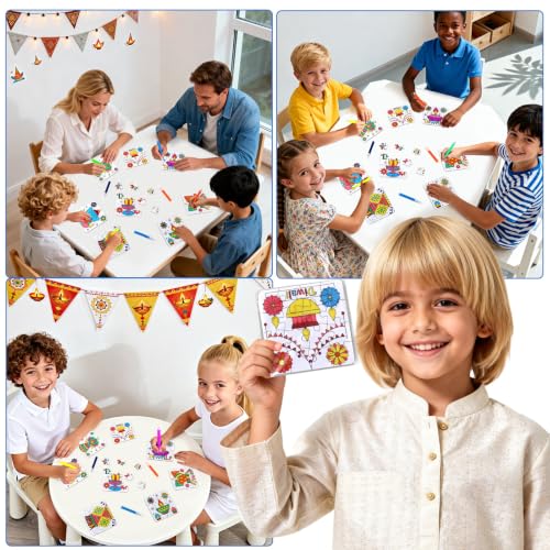 Diwali Crafts & Party Favors for Kids Bulk, Rangoli Activity DIY Art Puzzle - color: Diwali Colorful