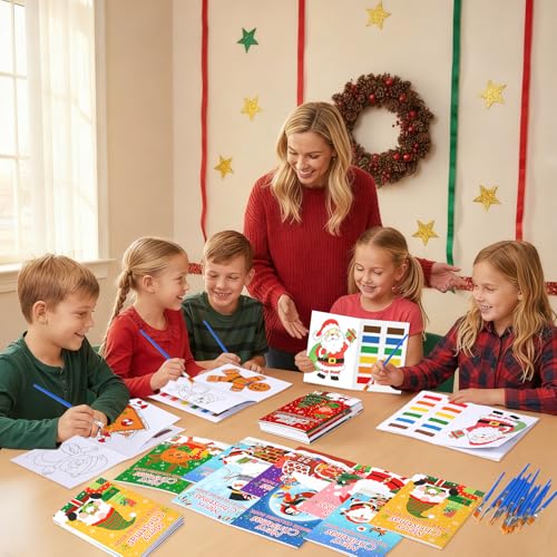 Kosiz 24 Pack Christmas Coloring Books with Brushes, Xmas Party Favors - style: Christmas Coloring