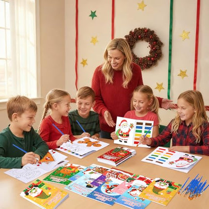 Kosiz 24 Pack Christmas Coloring Books with Brushes, Xmas Party Favors - style: Christmas Coloring